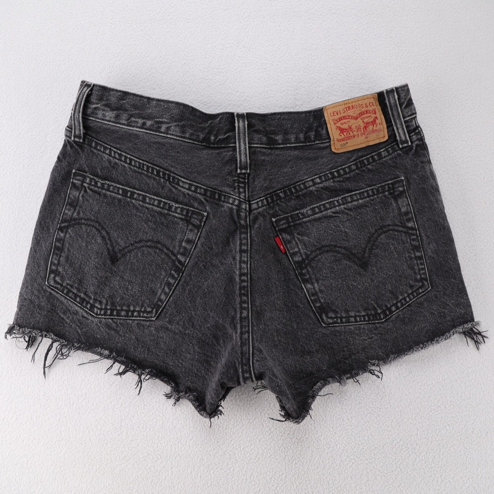 Levis 501 Original Womens High Rise Cut Off Denim Shorts Washed Black Cotton 30